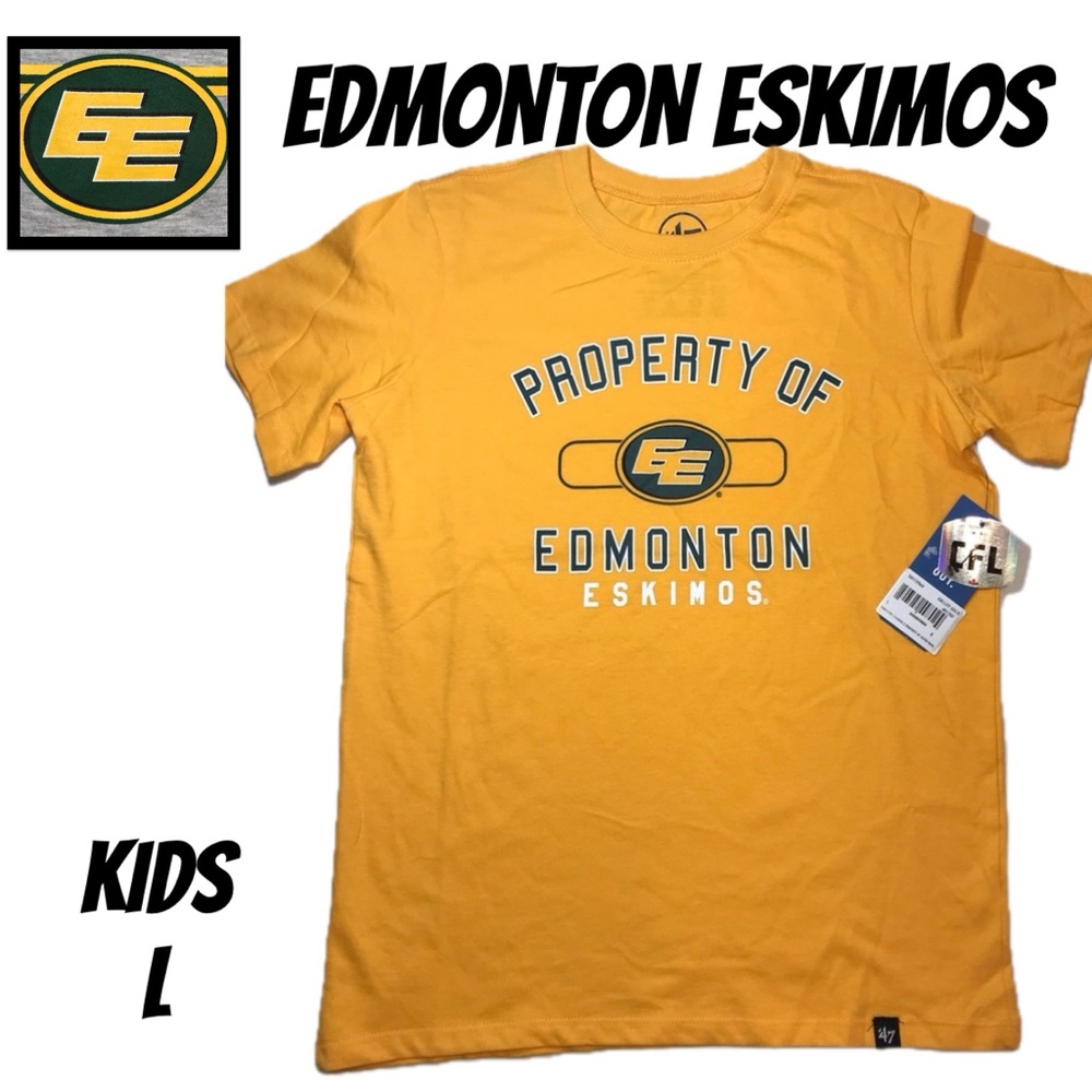 NWT EDMONTON ESKIMOS 47 BRAND PROPERTY OF EDMONTON ESKIMOS CFL GALLEY GOLD SIZEL